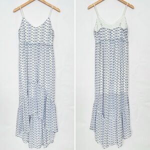 Miami Embroidered Lace Maxi Dress Adjustable Straps Boho Size Small White Blue